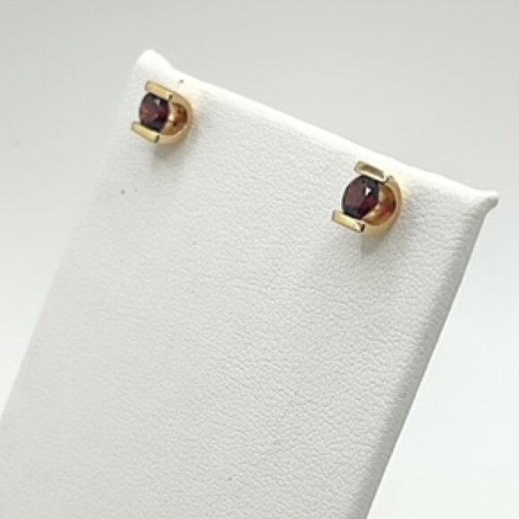 Round Genuine Garnet Gemstone Earrings in 14kt Gold - Picture 2 of 3